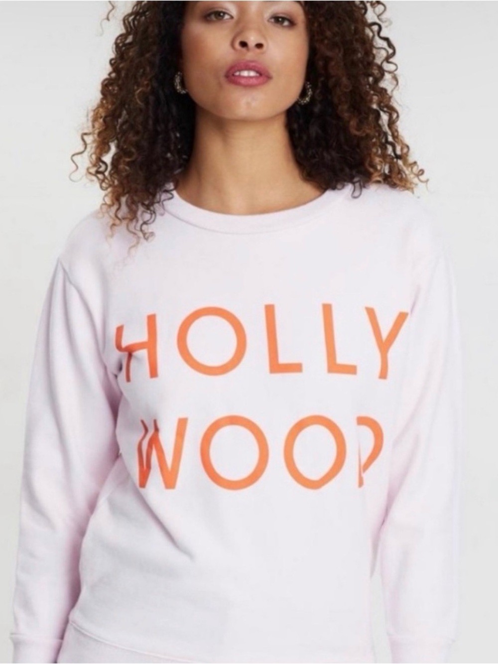 J. Crew Pink Crewneck Sweater with Orange HOLLYWOOD Graphic